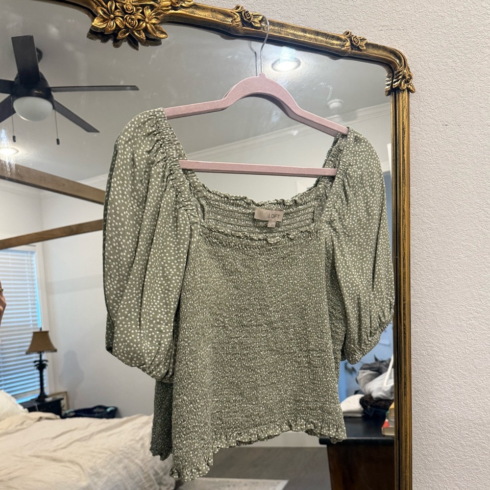 LOFT Olive Polka Dot Blouse